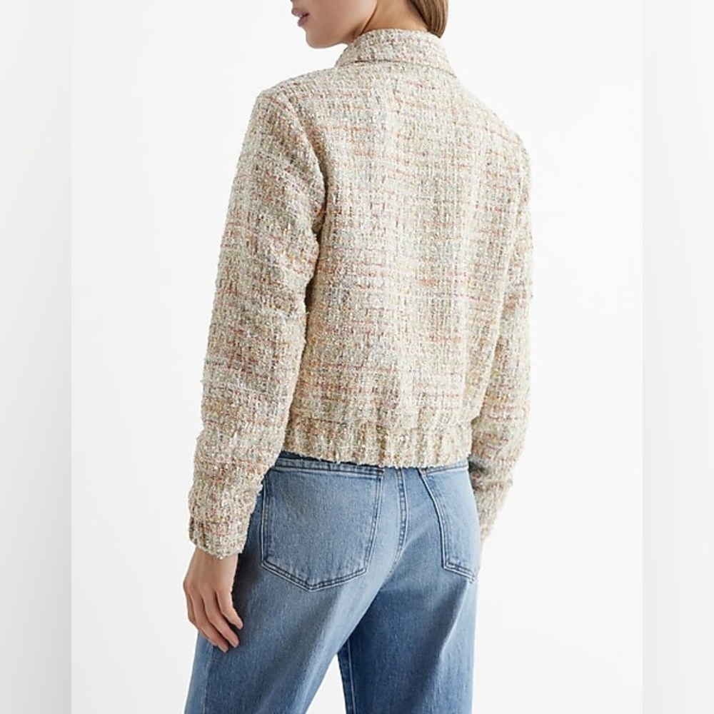 Sequin Tweed Novelty Button Cropped Bomber Jacket and shorts set - Picture 17 of 17